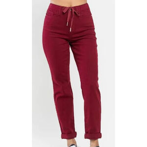 Women's Judy Blue High Waist Garment Dyed Red‎ Joggers Size 3/26, New